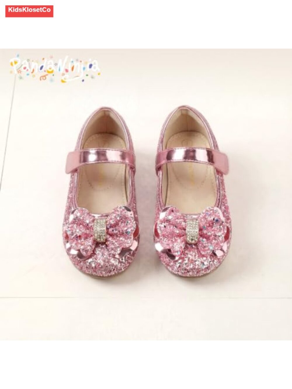 Toddler Girls Round Toe Ballet Flats Hook and Loop Non-slip Pearls Strap Dress - Picture 5 of 6